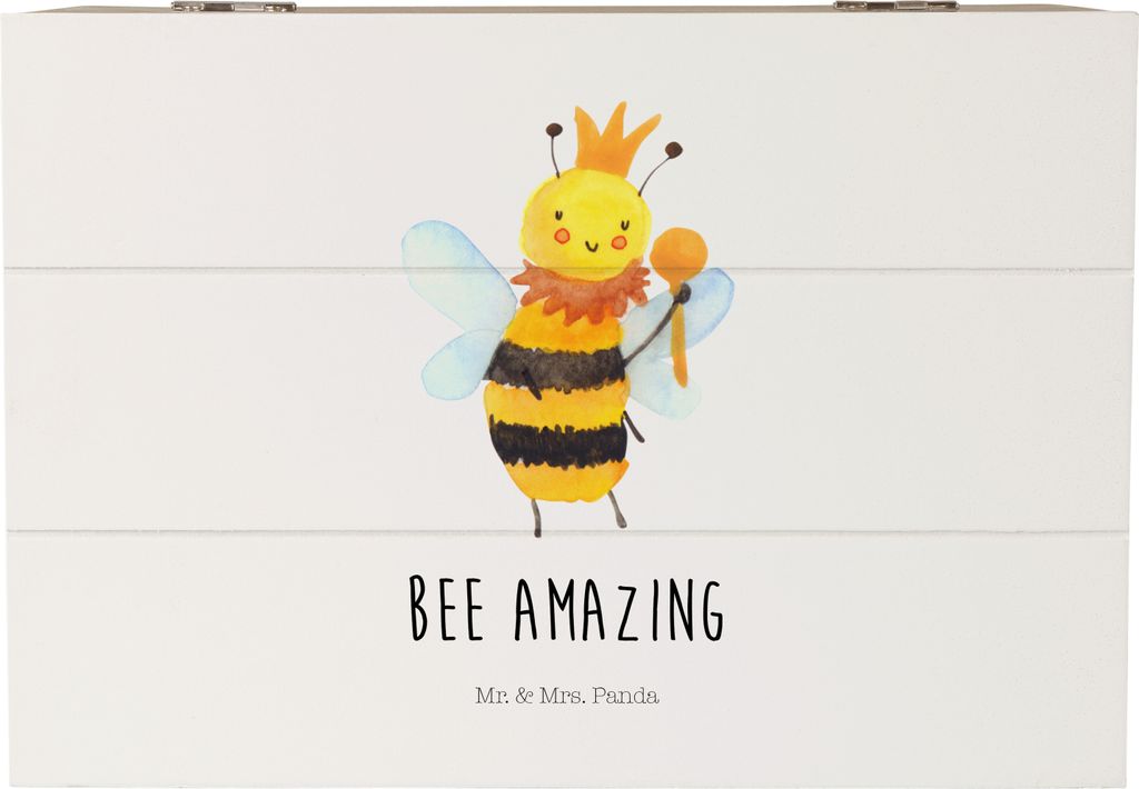 Mr. & Mrs. Panda Kiste Biene König 22 x 15 cm - Weiß - Geschenk, holz, Geschenkbox, holzschachtel, geschenkkiste, Holzkiste