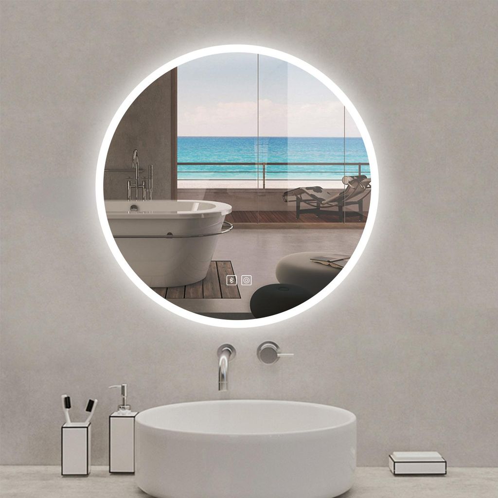 Miroir de salle de bain rond Bluetooth 60cm tricolore + Image du produit 