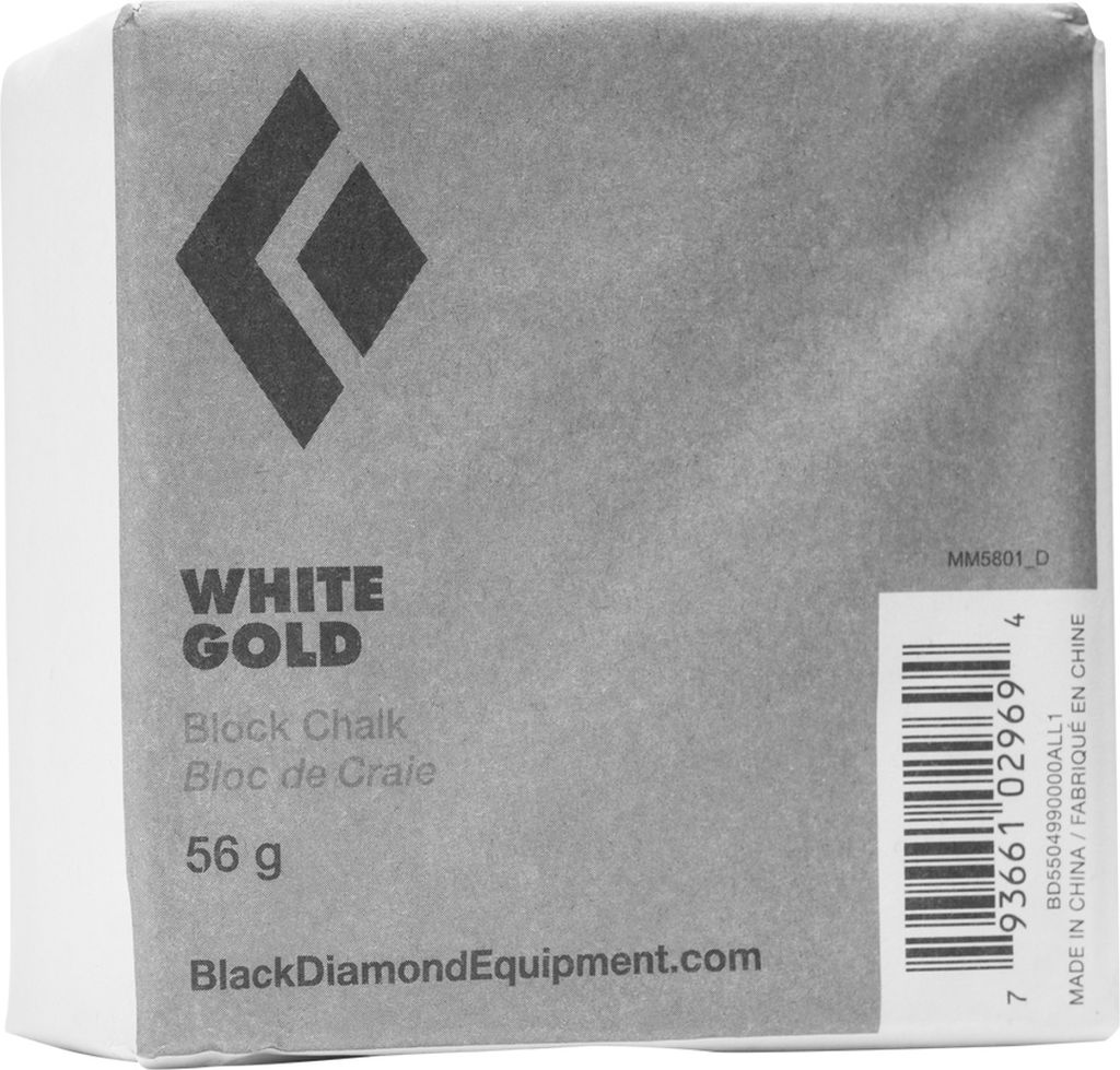 Produktverpackung von "Solid White Gold Block 56Gr." von Black Diamond; 56 g Chalk für Klettern.