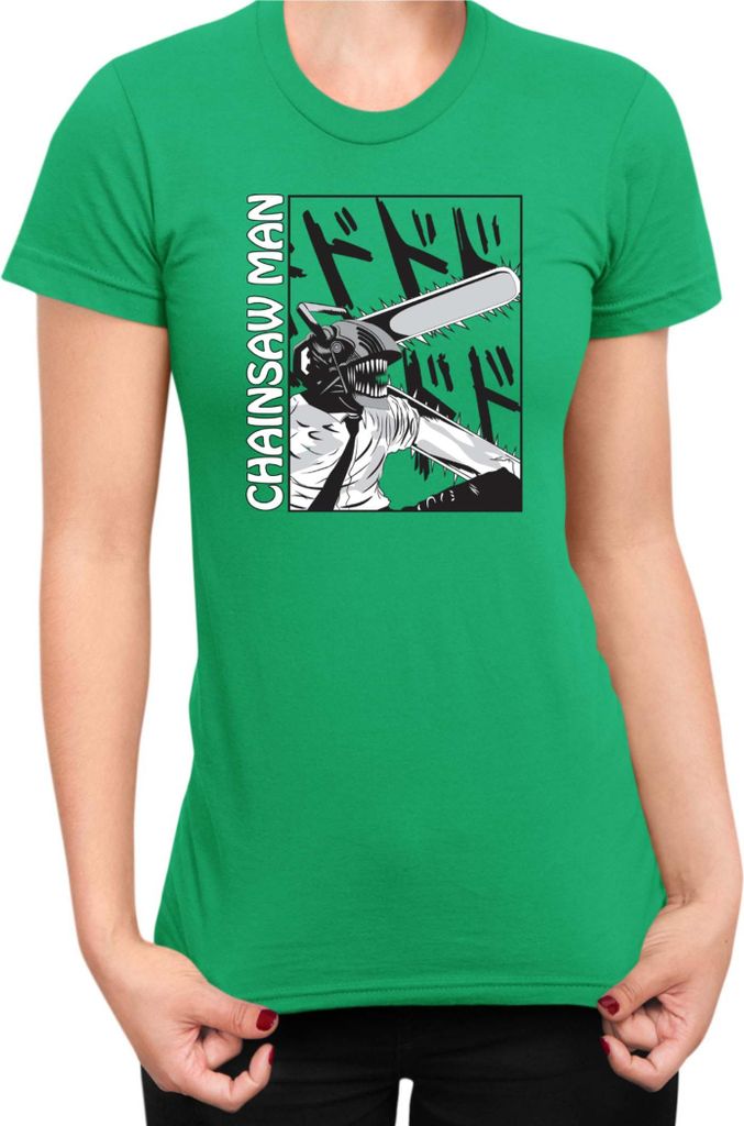Damen T-Shirt Manga Japan Anime Comics Animation Chainsaw Anime manga Man 03, Lady XL / Grün
