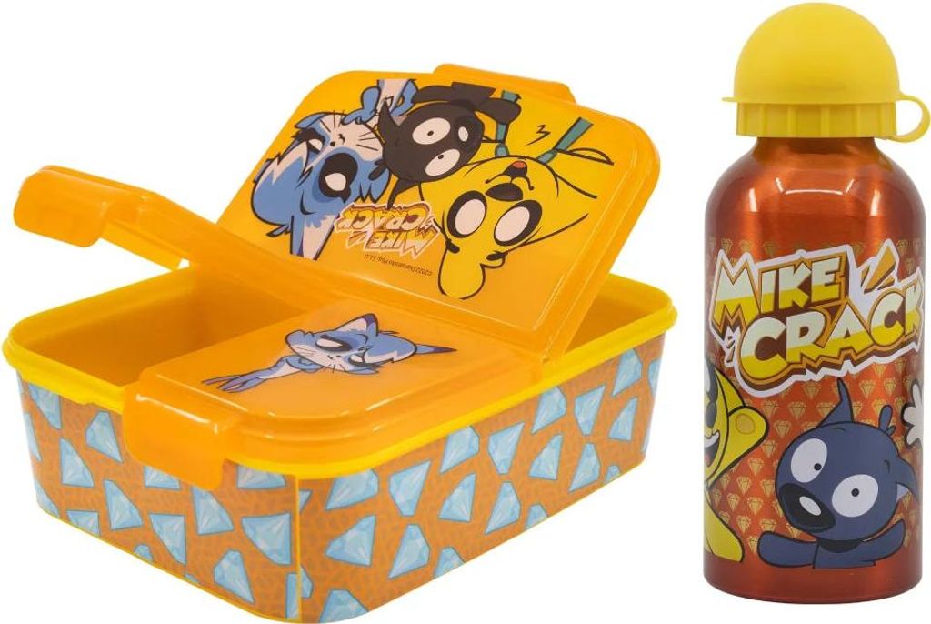 Mikecrack 2 tlg Kinder Set 3 Kammern Brotdose Alu-Trinkflasche 400 ml