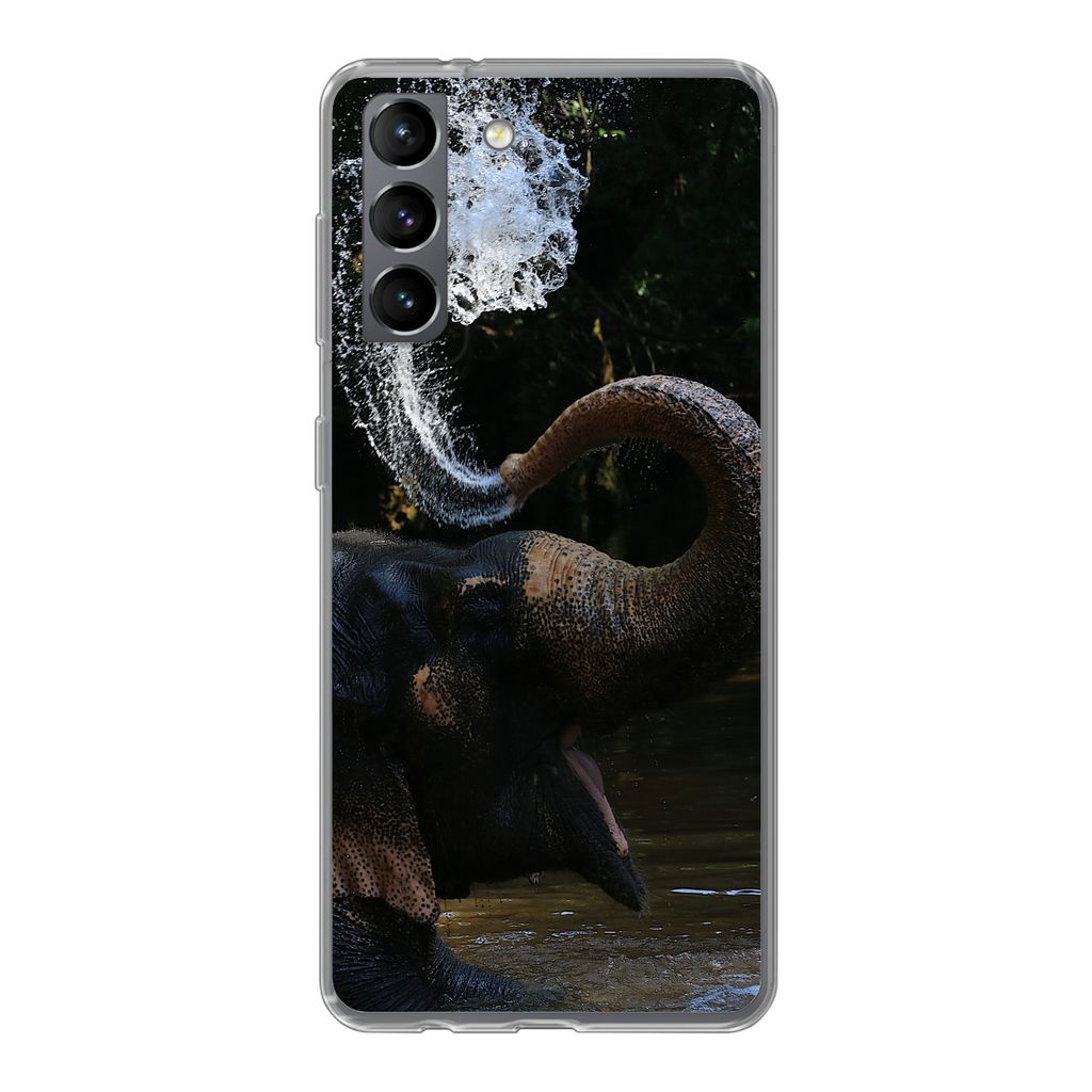 MuchoWow Handyhülle Schutzhülle Hülle für Samsung Galaxy S21 Elefant - Wasser - Rüssel - Tiere - Natur Silikon Softcase Handy Hülle - Softcase