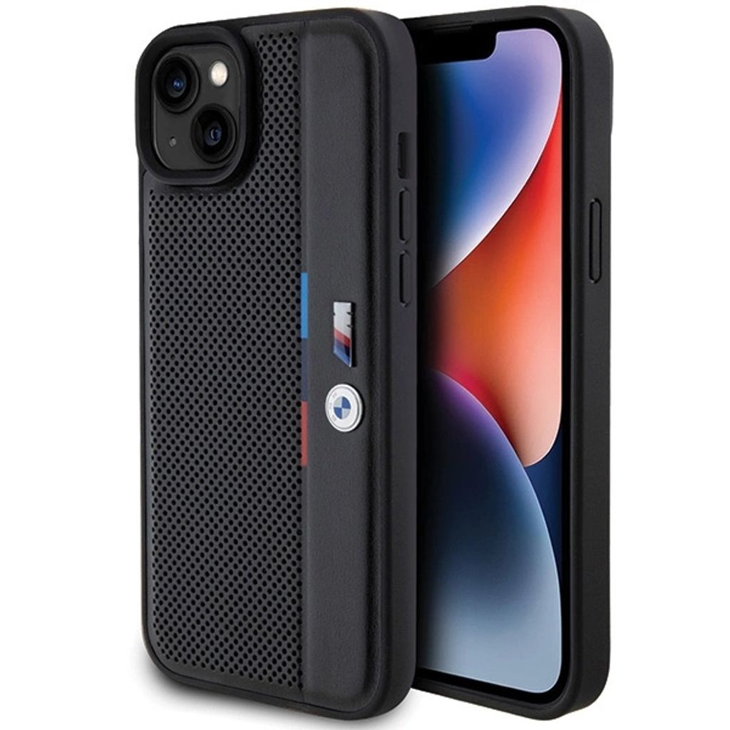 BMW BMHCP15M23PUPVK iPhone 15 Plus / 14 Plus 6.7" schwarz hardcase Perforated Tricolor Line Schutzhülle