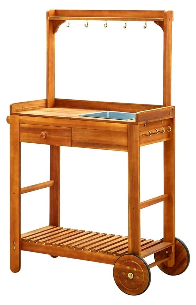 Servierwagen aus Akazienholz für Küche und Garten