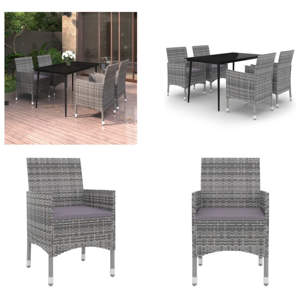 vidaXL 5 tlg. Garten Essgruppe mit Auflagen Poly Rattan und Glas - Garten-Essgruppe - Garten-Essgruppen - Outdoor-Essgruppe - Gartentisch Und Stuhl