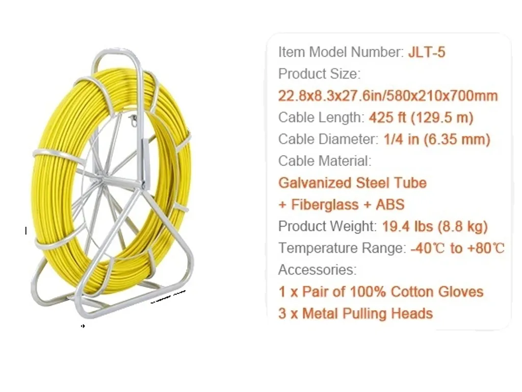 Tire-fil pour Conduits Électriques et Égouts - Fibre de Verre 130m Pro