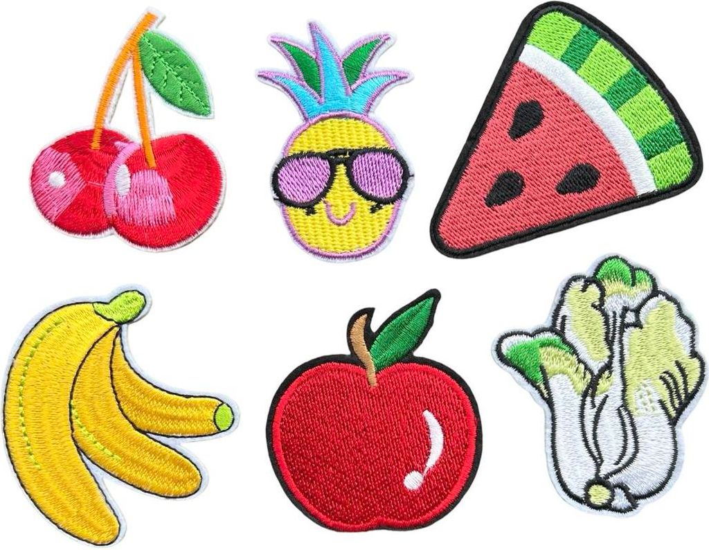 Obst-Gemüse-Bügelemblem-Aufnäher-Set A, 6-teilig
