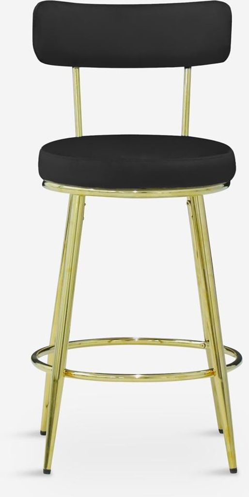 Hocker Bar Küchen aus Samt mit Rückenlehne und goldfarbenen Beinen Kraven - Schwarz