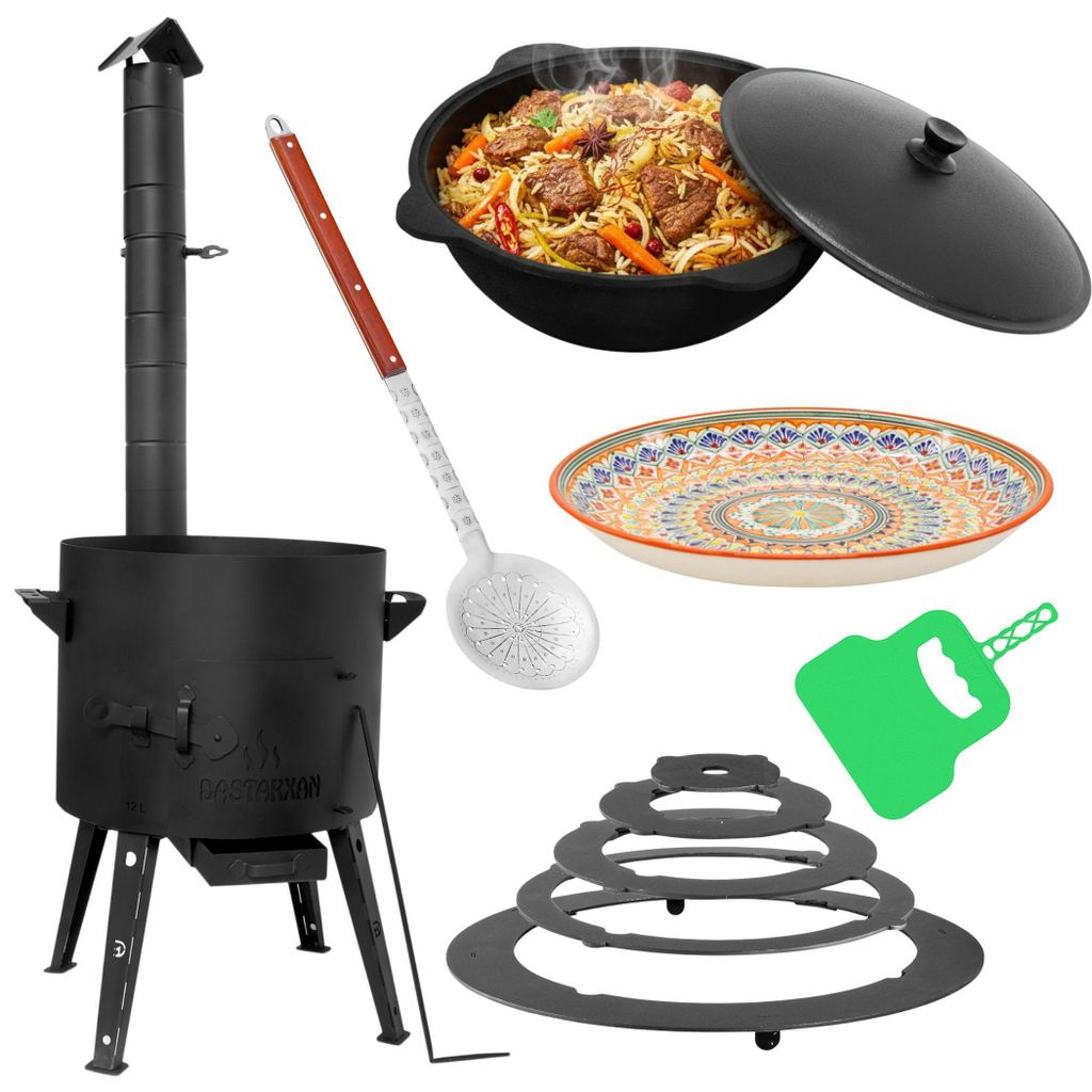 Ø44cm Uchag 2mm Stahl Abzugsrohr mit Adapter-Ringe 16L Kazan rund Kasan Utschag Utschak Feldküche Feuerstelle Campingofen Außenküche Eintopfofe...