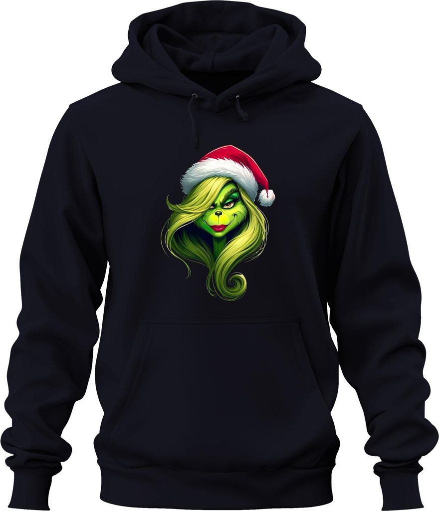 Grinch Weihnachten Geschenk grün Frau Santa Hut Haar lustig Uni Hoodie Kapuzenpullover, Navy, M