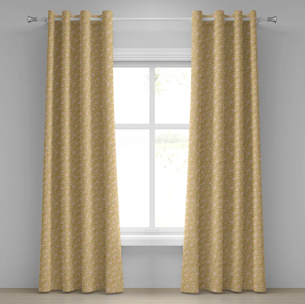 Rideau à œillets Shabby Flora ABAKUHAUS Rose et Jaune 280 x 245 cm