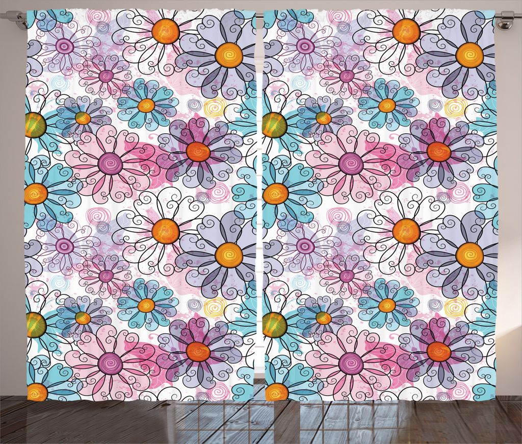 ABAKUHAUS Bunt Rustikaler Gardine, Retro Frühling Grunge, Schlafzimmer Kräuselband Vorhang mit Schlaufen und Haken, 280 x 245 cm, Mehrfarbig