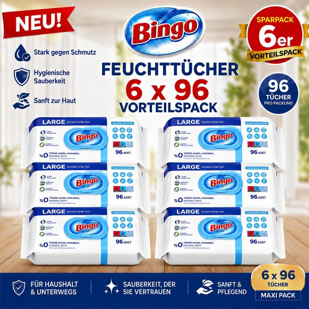 Bingo vlhčené utierky s bielym mydlom, 6x96 kusov – Obrázok produktu 