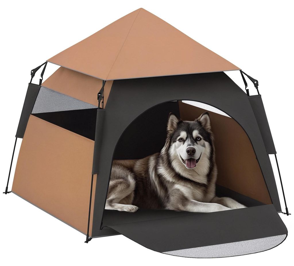 Haustierzelt - Hundezelt / Katzenhaus Outdoor - Nylon - Mit Mesh-Fenster - Tragbares Hundebett - Schokobraun