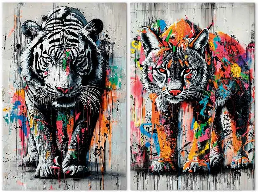 Murando Quadro su Tela 120x90cm - Due Tigri Graffiti Set 2 Pezzi - 8