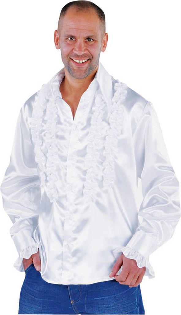 M213221-1-L weiß Herren Rüschenhemd Discohemd Gr.L=56