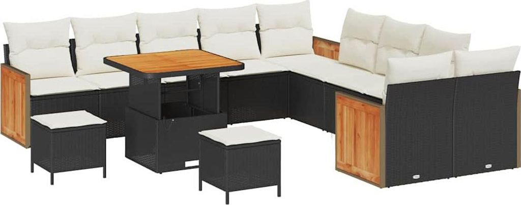 "SALE 2026"Garten-Sofa-Set - Outdoor-Lounge-Set - mit Kissen 13er Set,multifunktional& Moderne - Schwarz und Creme - Gartengarnitur - Gartensofas D...