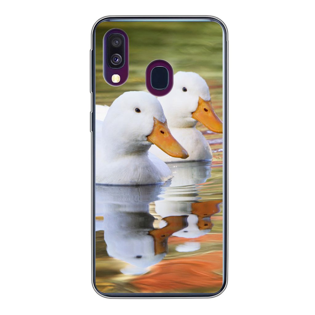 MuchoWow Handyhülle Schutzhülle Hülle für Samsung Galaxy A40 Enten - Wasser - Spiegelung - Familie Silikon Softcase Handy Hülle - Handy-Tasche