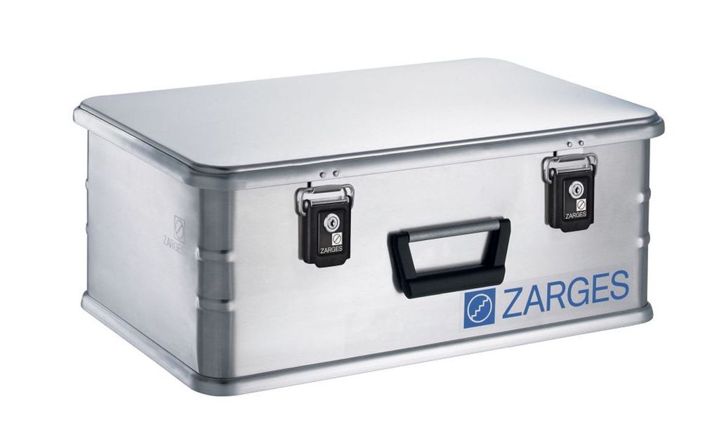 A studio shot of a metal storage box.