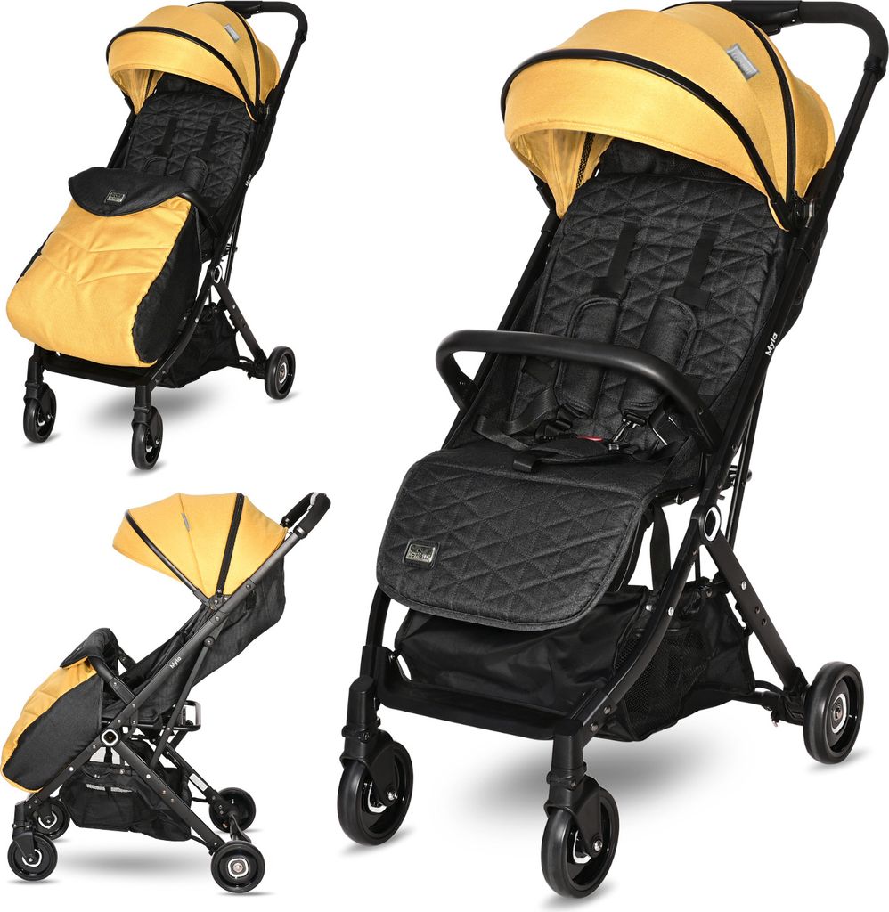 Lorelli Kinderwagen Myla, Reisebuggy mit Liegeposition, Baby Buggy mit Liegefunktion klein, Leicht, Nur 7 kg, Kinderbuggy klappbar bis 15kg, Gelb
