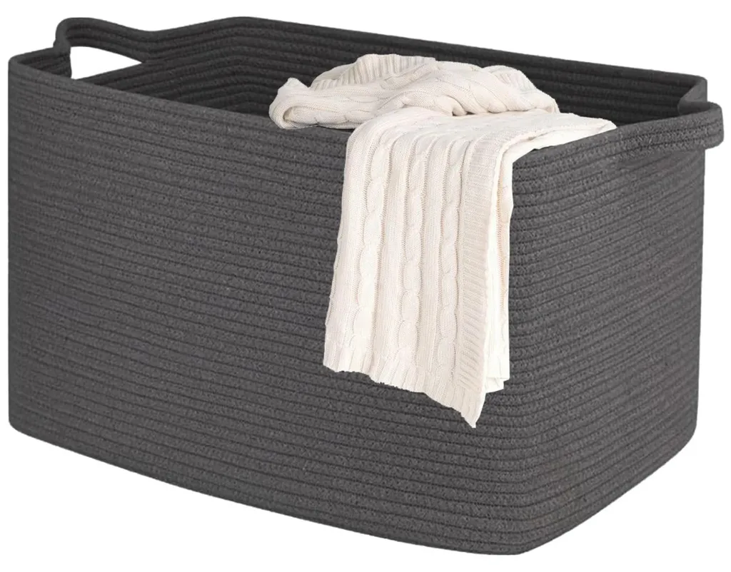 Panier de rangement enfant en coton naturel gris anthracite de 84 litres