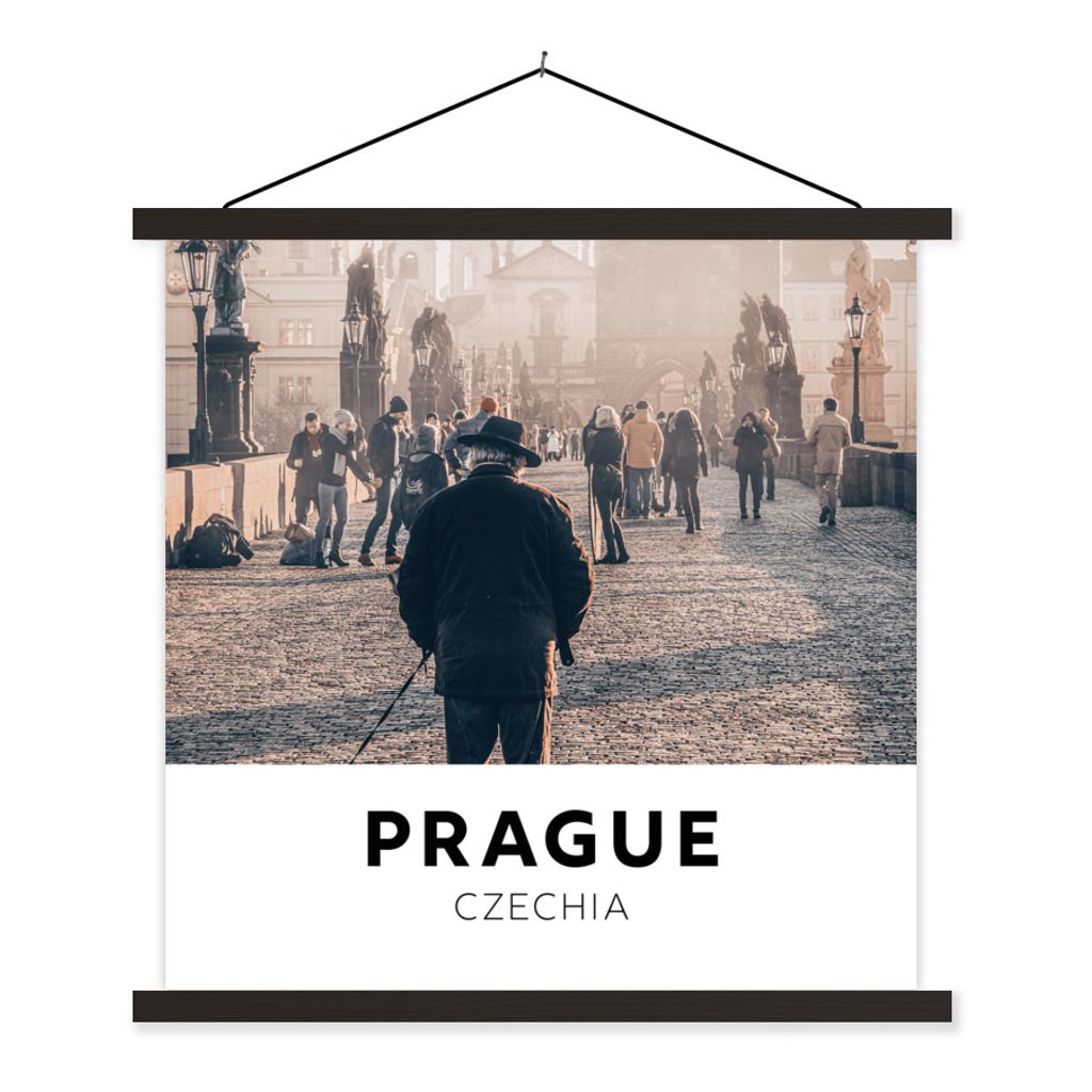 MuchoWow Textilposter Prag - Tschechische Republik - Mensch 120x120 cm mit schwarzem Rahmen - Aufhängungsset