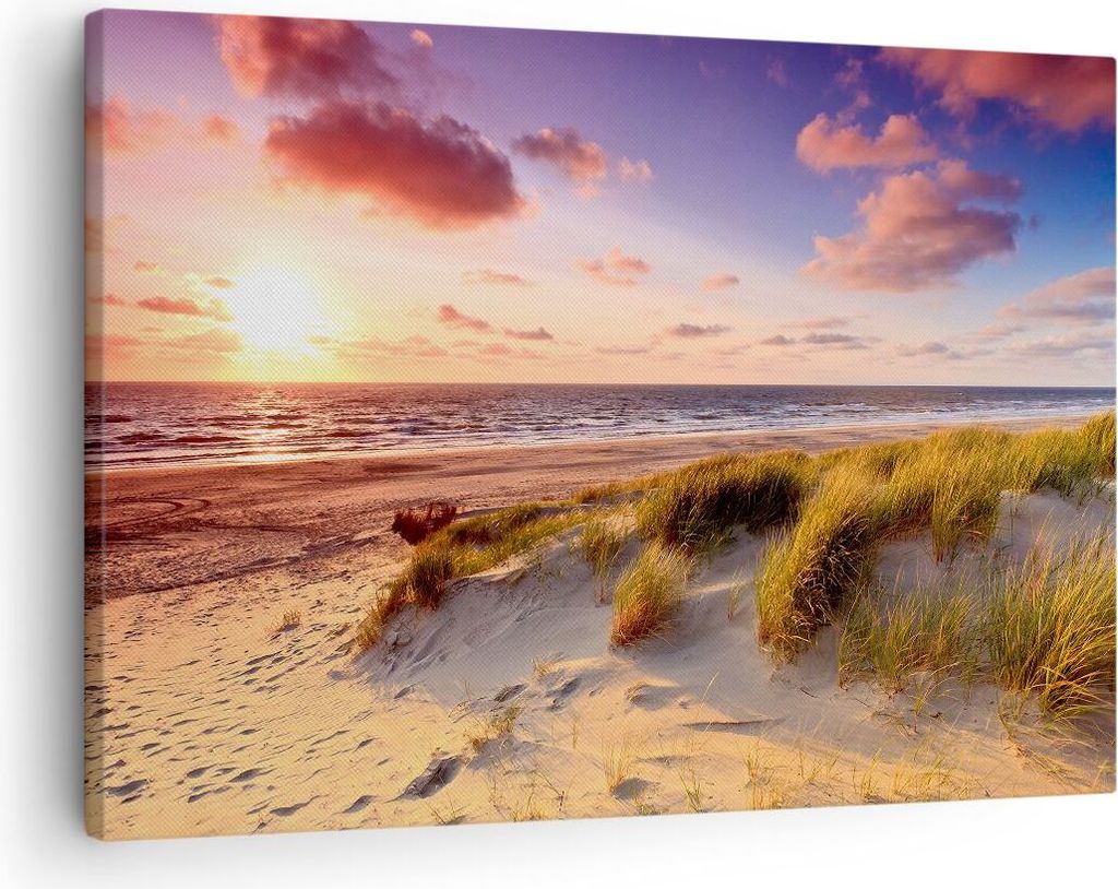 Bild auf Leinwand - Leinwandbild - Meer Strand Düne - 70x50cm - Wand Bild - Wanddeko - Wandbilder - Leinwanddruck - Bilder - Kunstdruck - Wanddeko...