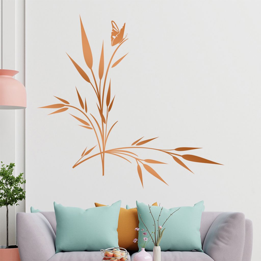 kleiner Falter auf Gras Wandtattoo in 6 Größen - Wandaufkleber Wall Sticker - Dekoration, Küche, Wohnzimmer, Schlafzimmer, Badezimmer