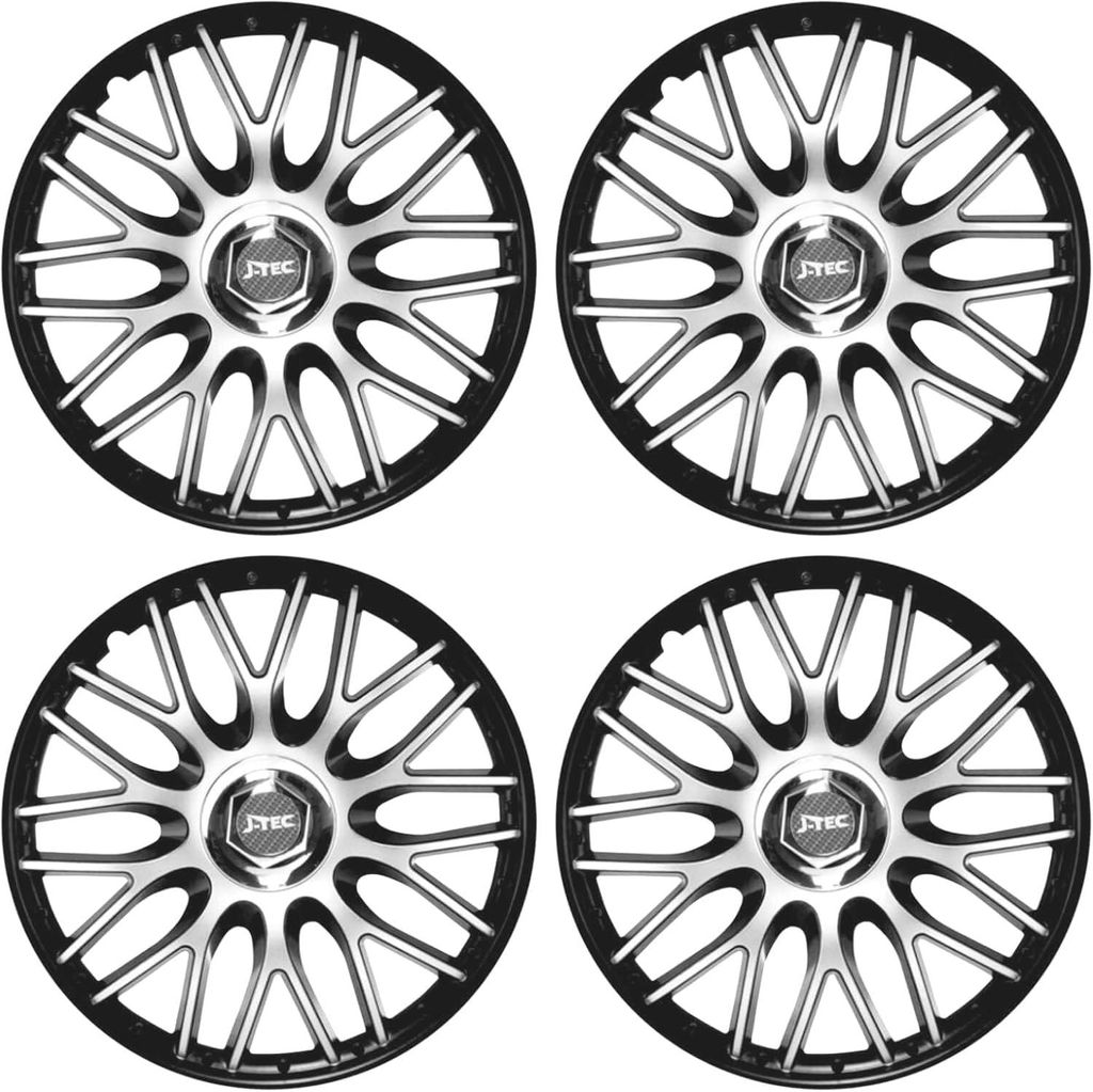 Radkappen Radblenden 14 Zoll in Schwarz-Silber-Matt mit Chromnabe für PKW- Stahlfelgen 4er-Satz