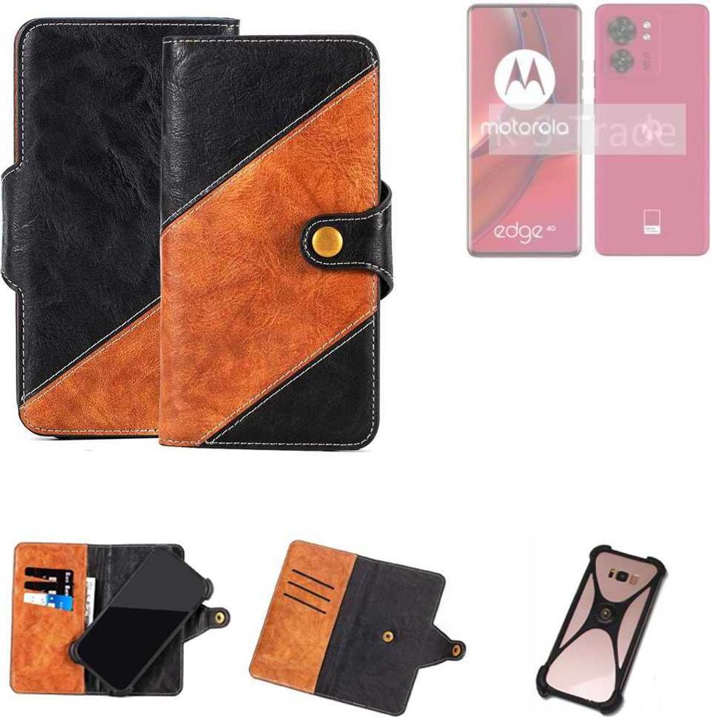 K-S-Trade Handyhülle Schutzhülle Bookstyle Case Wallet-Case kompatibel mit Motorola Edge 40 Handy Cover Bumper Klapphülle schwarz hellbraun 1x
