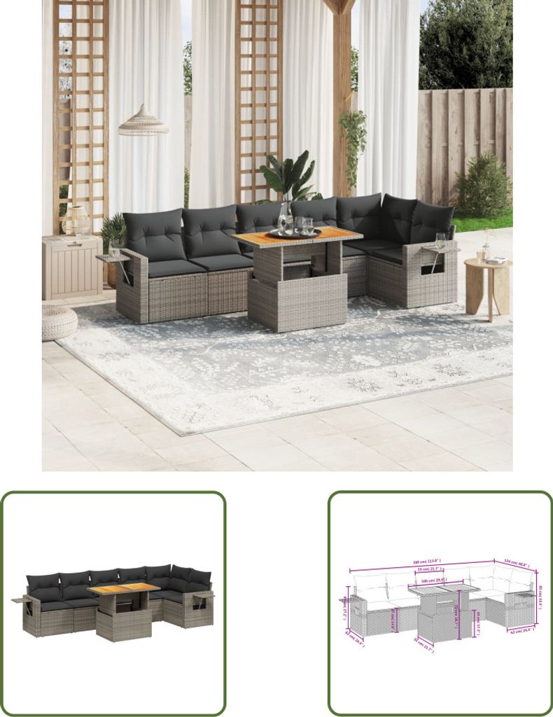 The Living Store 7-tlg. Garten-Sofagarnitur mit Kissen Grau Poly Rattan