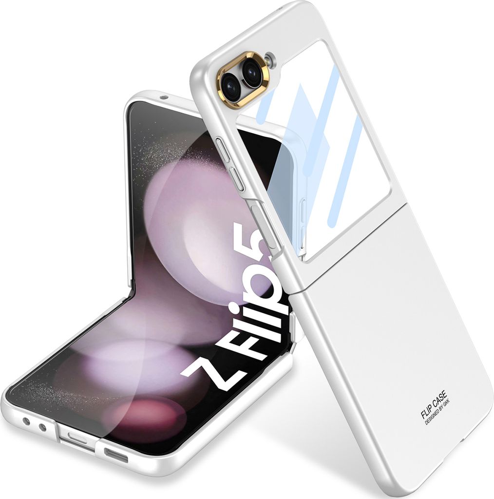 Hülle für Samsung Galaxy Z Flip 5 Schlank Matt PC mit Displayschutz Kamera Objektiv Schutzhülle Silber