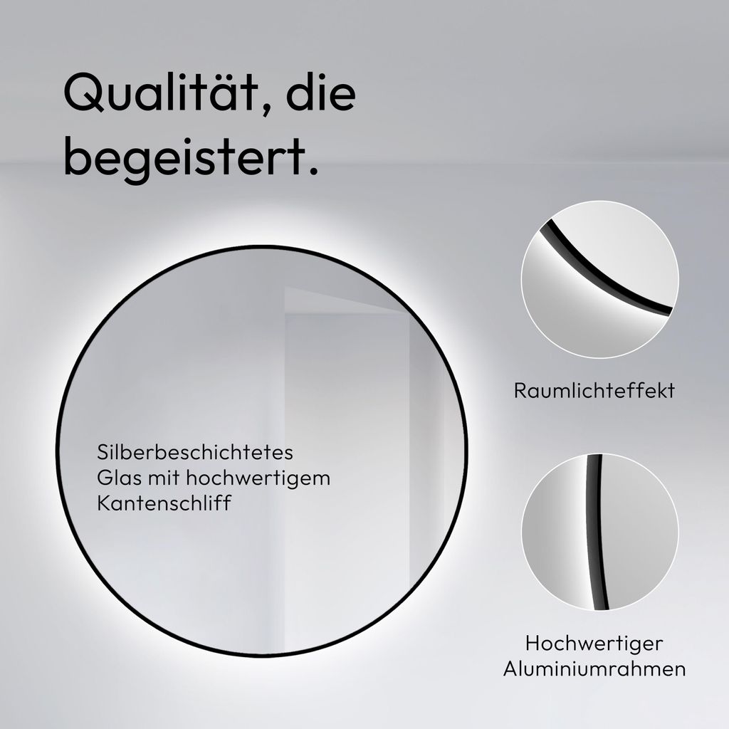 LED Wandspiegel 120 cm, matt schwarz, Alurahmen, Licht Produktbild 