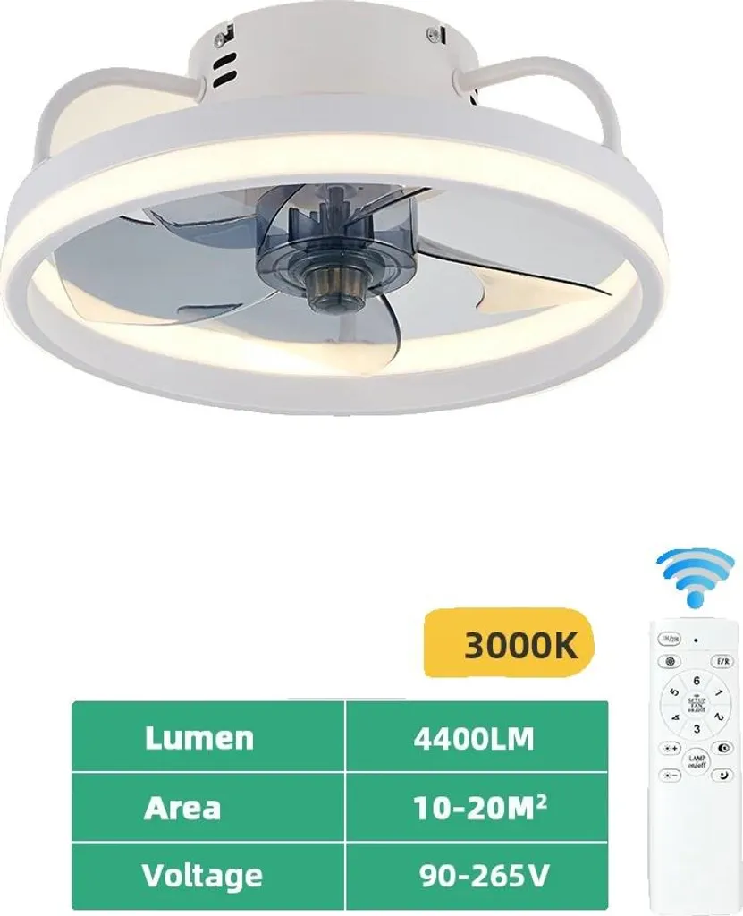 Ventilatore Soffitto Bianco Telecomando Velocità Regolabile Motore DC