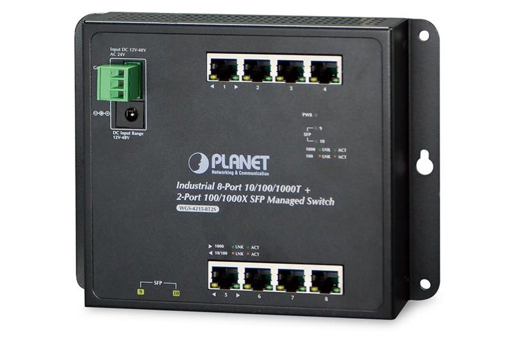 PLANET Industrial 8-Port Gigabit PoE Wall-mount Switch & 2-Port SFP Uplink, managed -40/+75C degrees, Managed, Gigabit Ethernet (10/100/1000), Powe...