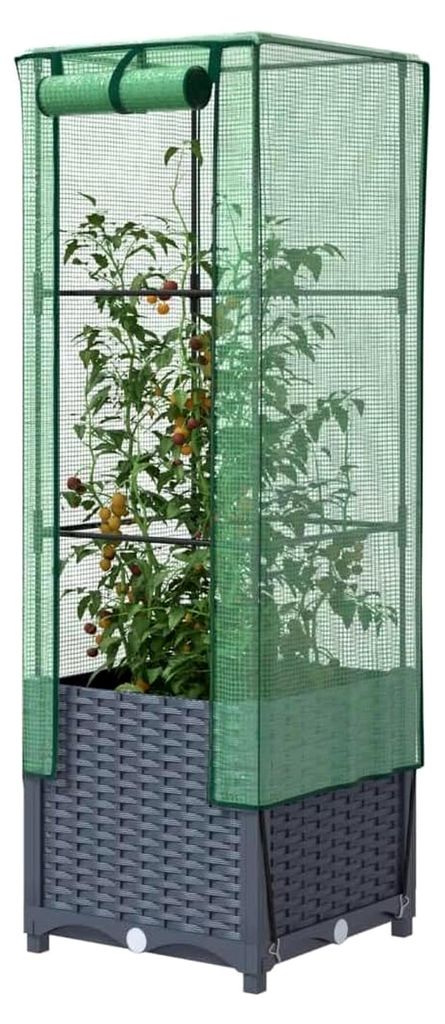 Hochbeet mit Gewächshausaufsatz in Rattan-Optik 40x40x139 cm, Palettenrahmen, Hochteich, Gemüsebeet, Kräuterregal für Balkon, Blumenbeet, Kräu...