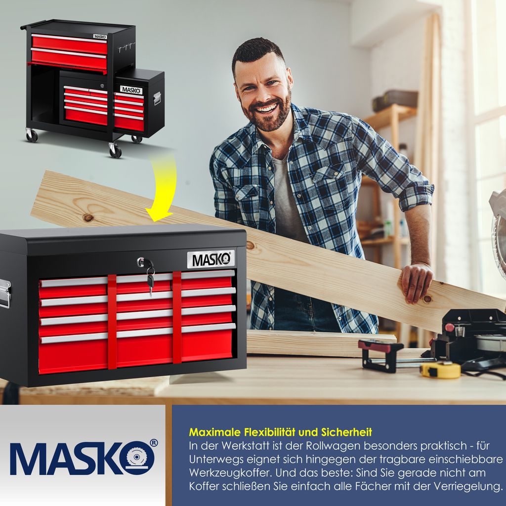 MASKO® Werkstattwagen inkl. Koffer - 9 Fächer Abschließbar Produktbild 6