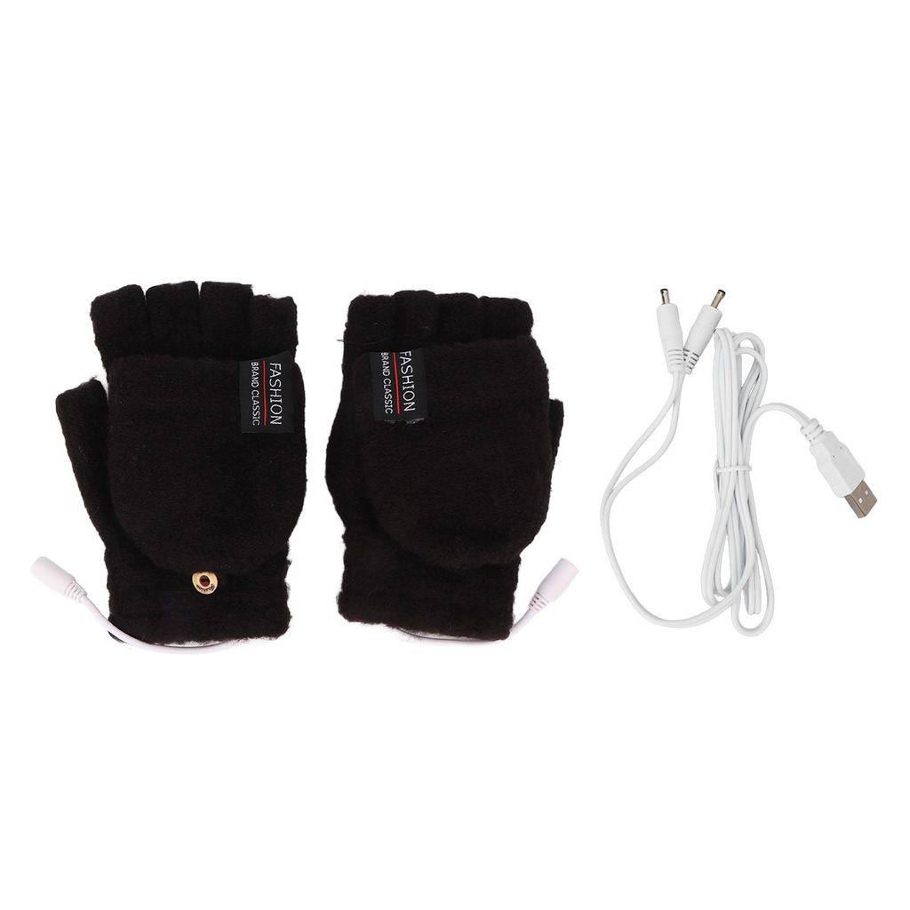 USB-beheizbare Handschuhe, elektrische Halbhandschuhe, doppelseitig beheizbar, warme Laptop-Handschuhe für drinnen und draußen, schwarz