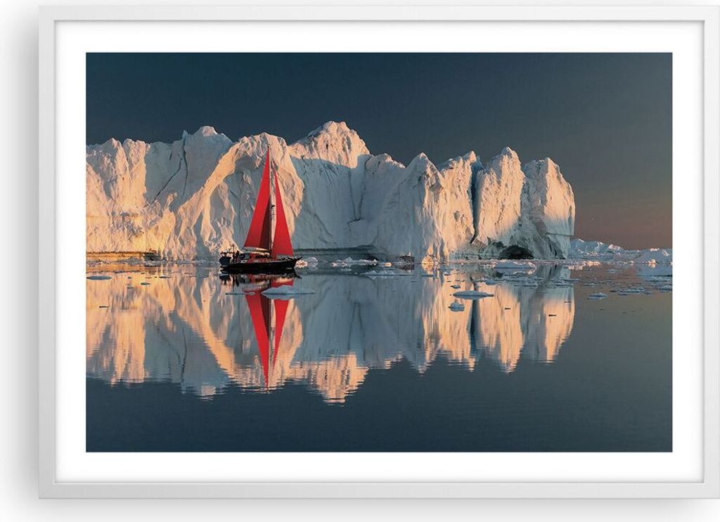 Gerahmtes Poster - Weißer Rahmen - Gletscher Ozean Grönland - 70x50 cm - Wand Bild - Wanddeko - Wandbilder - Kunstposter - Wandposter - Bilderrah...