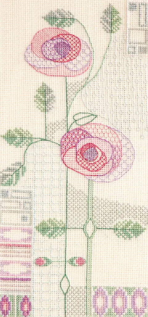 Broderie Mackintosh Morgenrose Point de Croix 27x13cm Style Art Nouveau