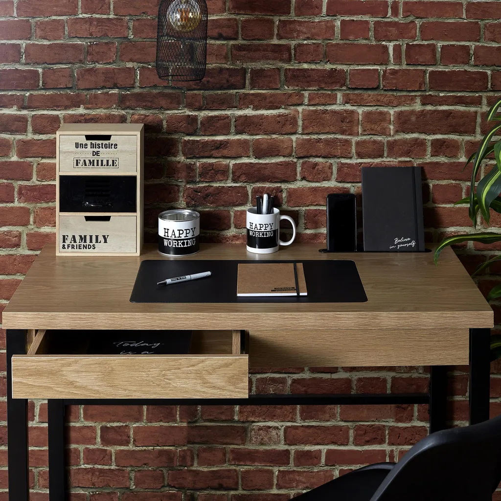 Table de bureau bois et métal pour ordinateur avec cadre acier robuste - 7