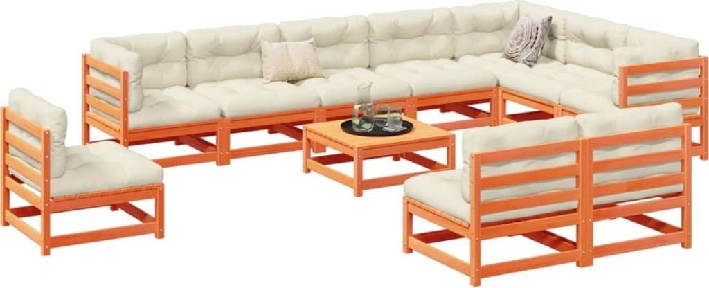 Möbel 11-tlg. Garten-Sofagarnitur Wachsbraun Massivholz Produktbild 