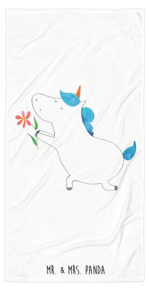 Mr. & Mrs. Panda Handtuch Einhorn Blume - Weiß - Geschenk, Unicorn, Strandlaken, Freund, Duschtuch, Strandtuch, Heiraten, Badehandtuch, Einhörner...