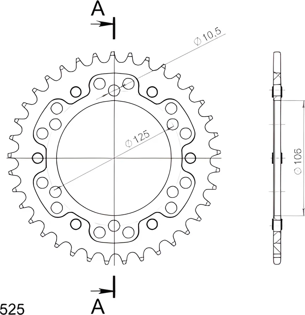 Couronne bimétal Supersprox Stealth 525 39 dents argent RST-2012:39-SLV