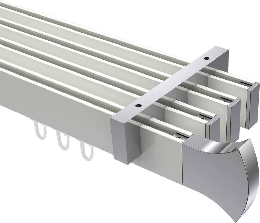 Interdeco Innenlaufstange / Gardinenstange mit Innenlauf Weiß / Chrom, Typ Smartline Conex (Rundung), 14x35 mm 4-läufig, 160 cm