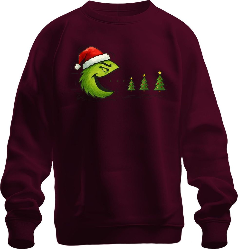 Weihnachtsbaum Fresser Grün frech Weihnachten Geschenk Retro Uni Sweatshirt Pullover, Burgundy, S