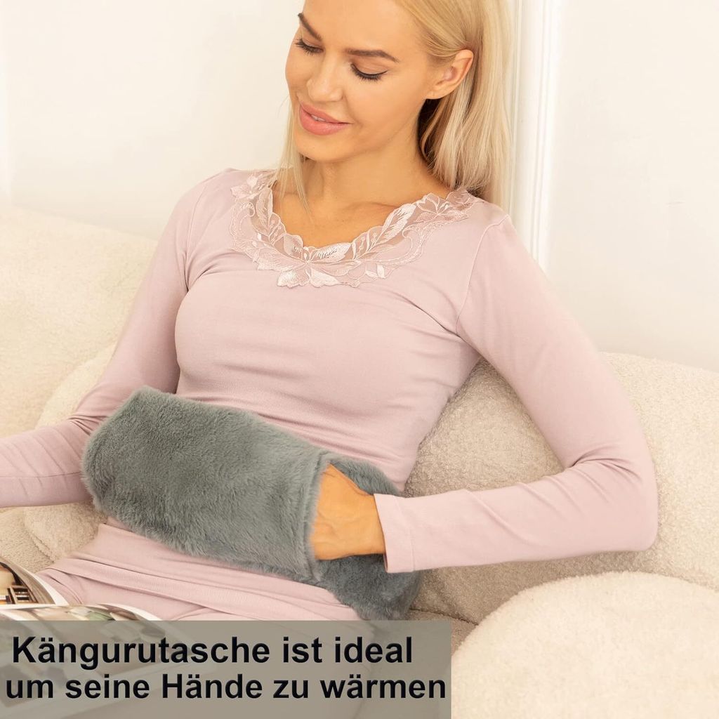Wärmflasche Lang - Weich Bezug mit Kängurutaschen und Gurt Produktbild 2