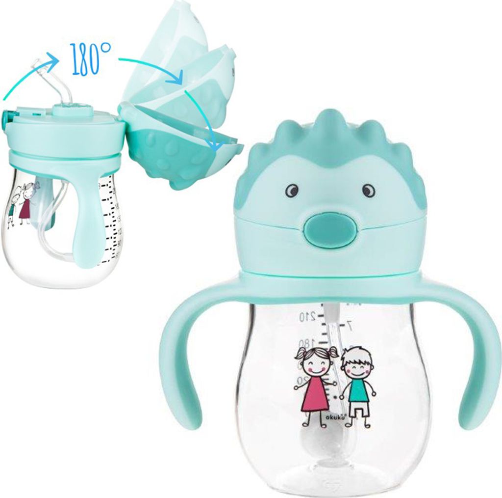 Akuku Flasche mit Strohhalm und Gewicht - Hedgehog 250 ml, +12m