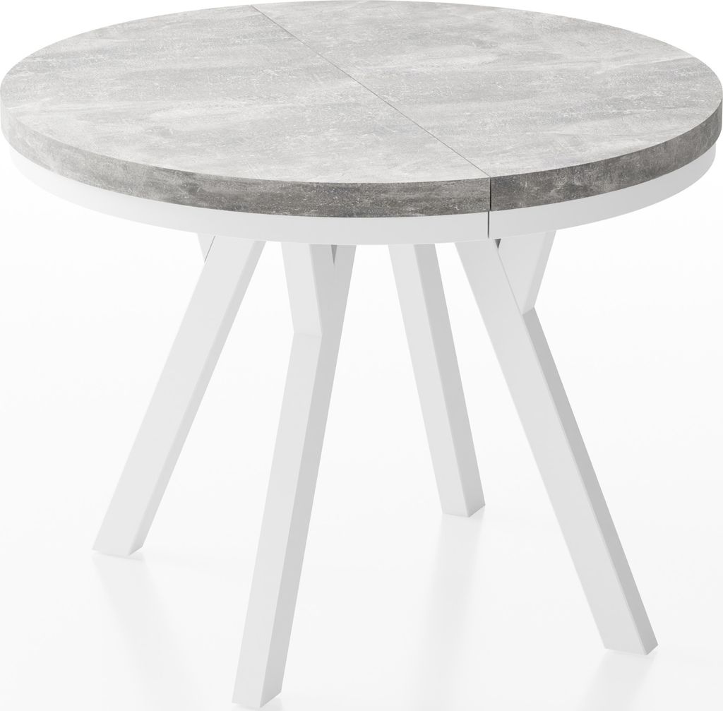 Designer Runder Ausziehbarer Esstisch - Loft-Stil, Industriell, Platzsparend - Weiße Beine - 90 bis 170 cm - für 4-8 Personen - Hergestellt in EU...
