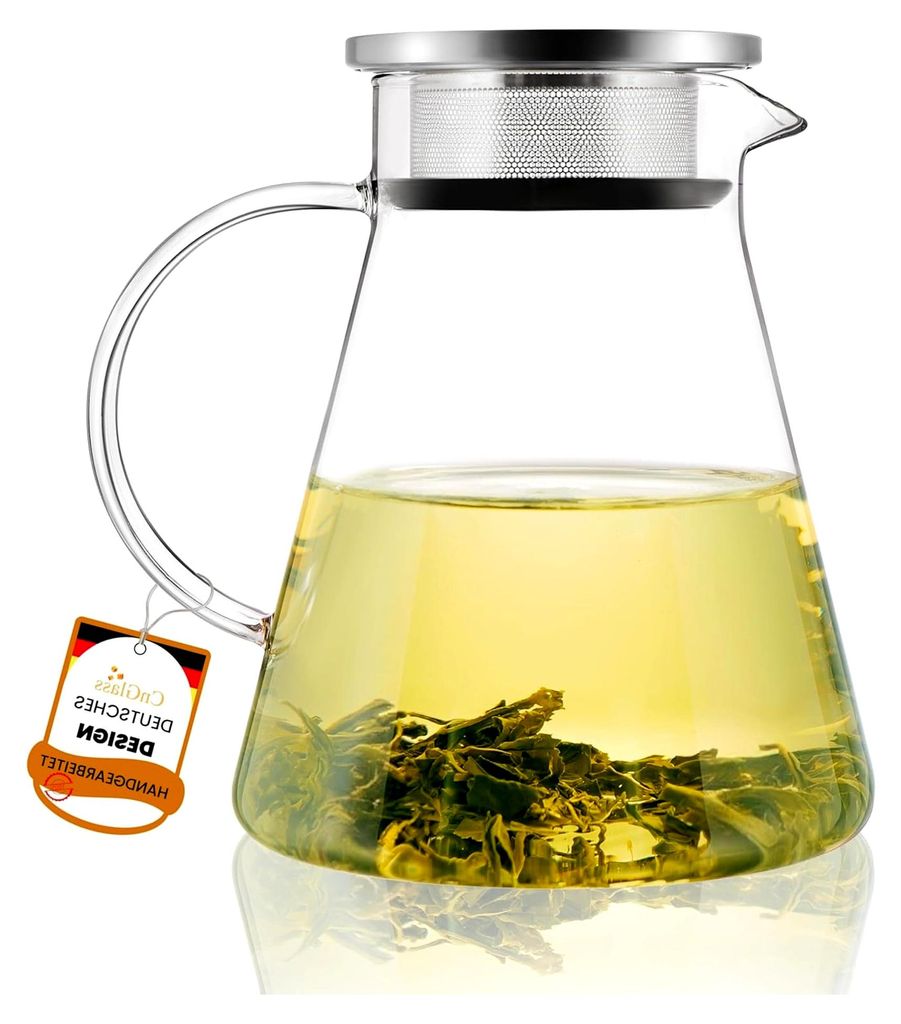 Teekanne aus Glas 1,2L mit Edelstahlsieb, Herdplattensicher, Klarer Teebereiter für losen Tee